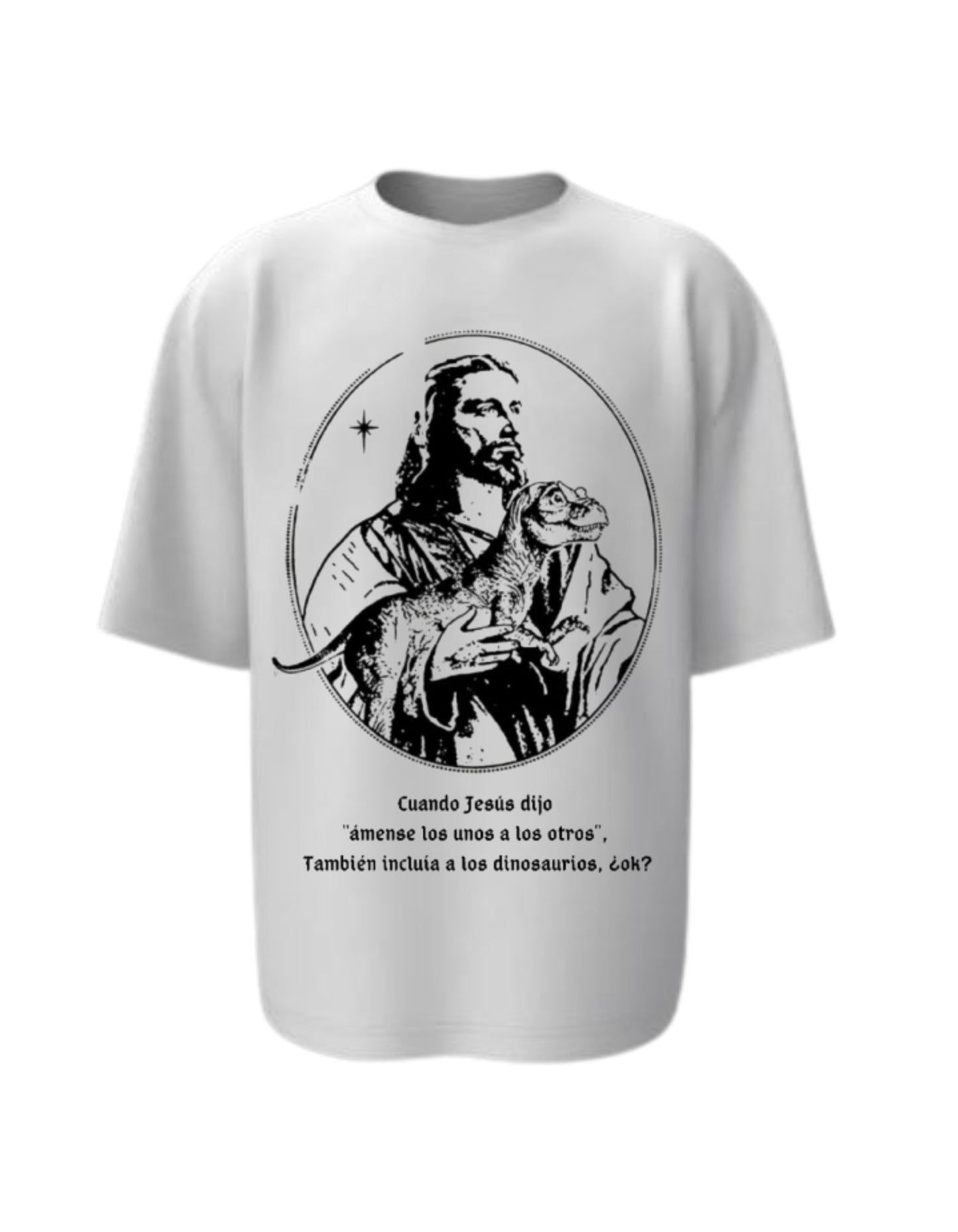 Camisa Manga Corta Oversize - Jesús Ama A Los Dinosaurios